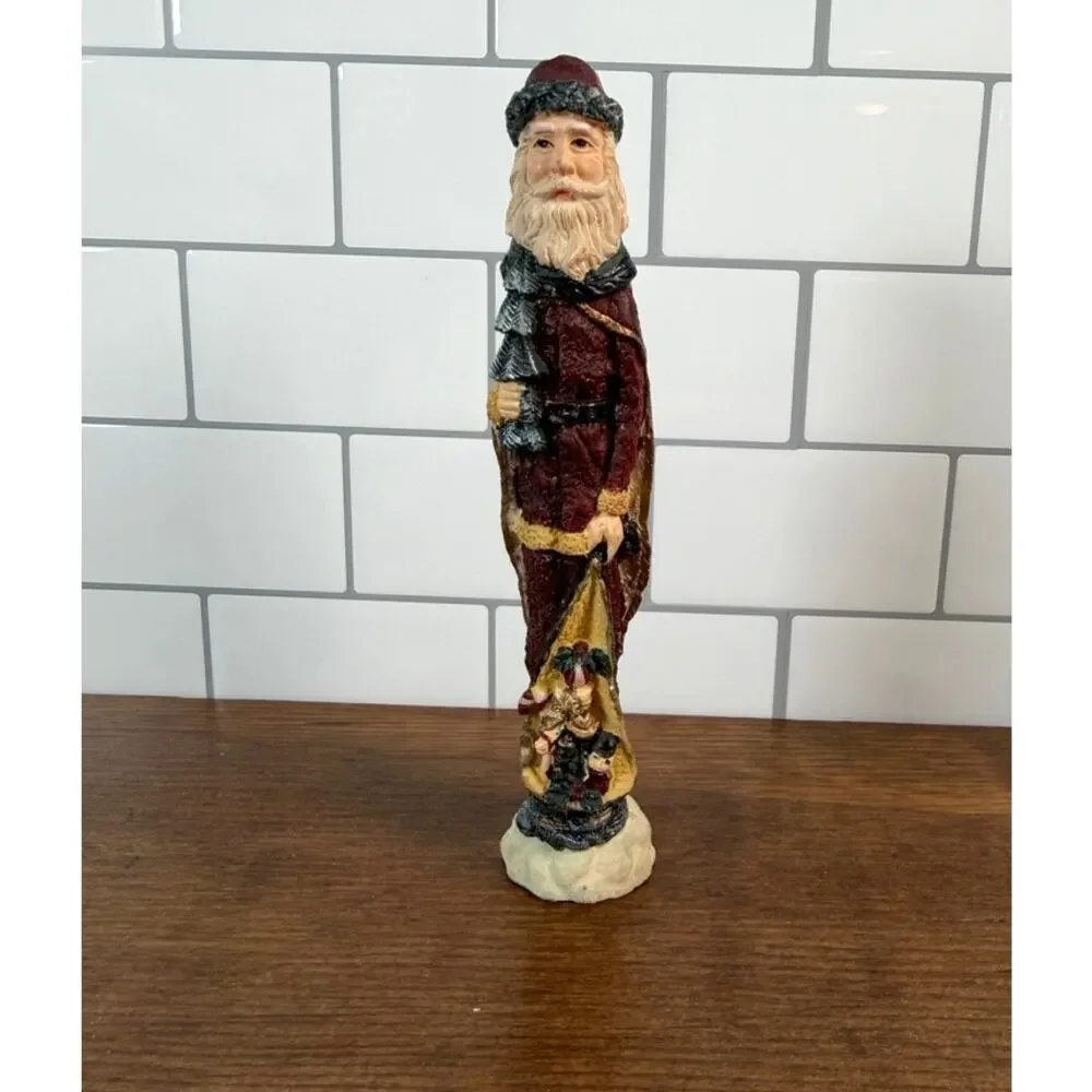 Vintage 1990s Pencil Santa Claus Resin Figurine With Toy Bag